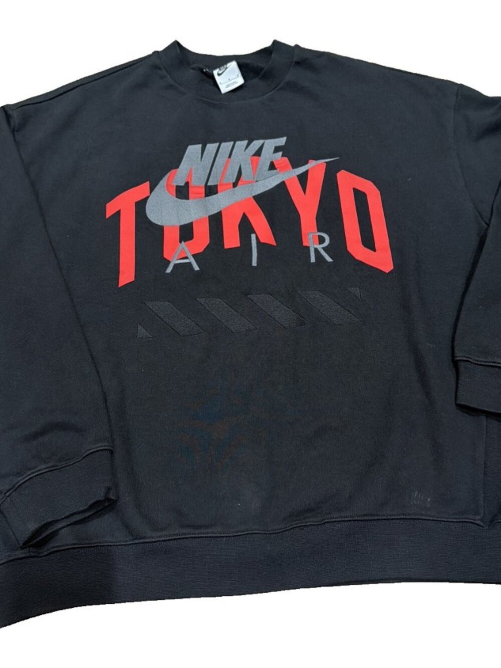 Nike Air Tokyo Crewneck Sweatshirt Black Red Embroidered Swoosh Unisex M